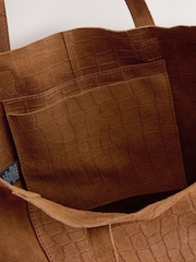 Suede Tan Brown Shopper Bag - Image 3 of 5