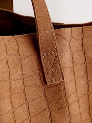 Suede Tan Brown Shopper Bag - Image 5 of 5