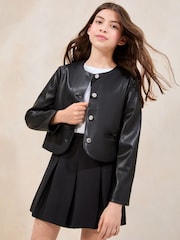 Lipsy Black Faux Leather Collarless Jacket (5-16yrs) - Image 3 of 5