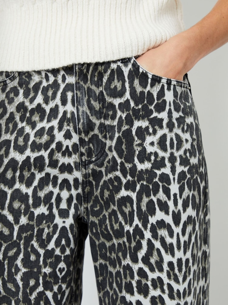 Another Sunday Grey Wide Leg Leopard Print Denim 100% Cotton Jeans - Image 3 of 3