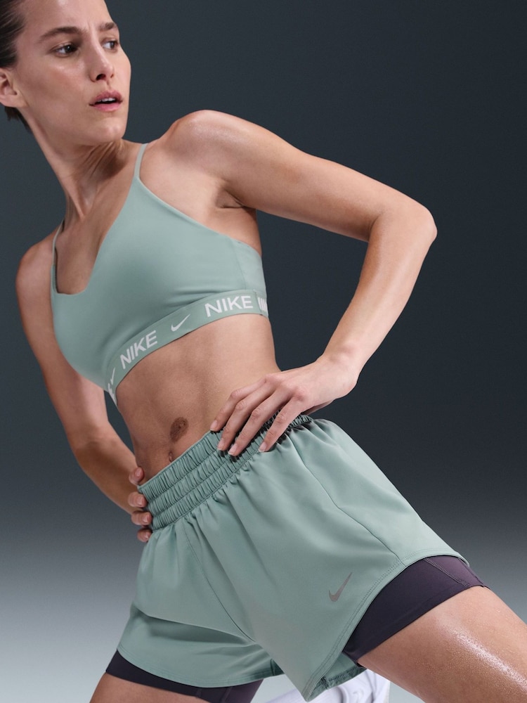 Nike Cannon Green One Dri-FIT Mid Rise 3 Inch Brief Lined Shorts - Image 2 of 5 Nike Cannon Green One Dri-FIT Mid Rise 3 Inch Brief Lined Shorts - Image 2 of 5