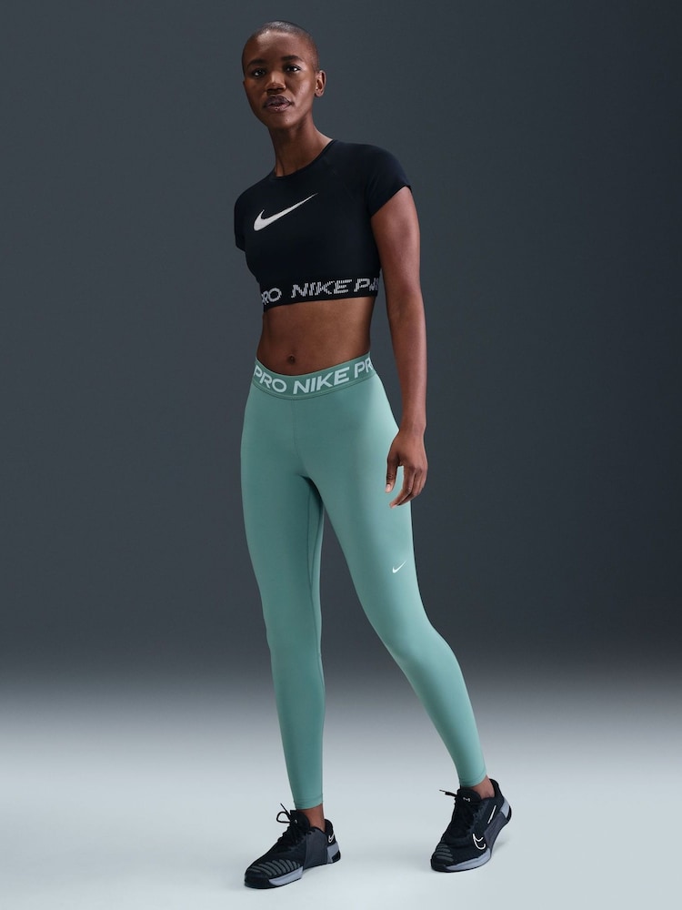 Nike Cannon Blue Pro Mid Rise Mesh Panelled Leggings - Image 1 of 5 Nike Cannon Blue Pro Mid Rise Mesh Panelled Leggings - Image 1 of 5
