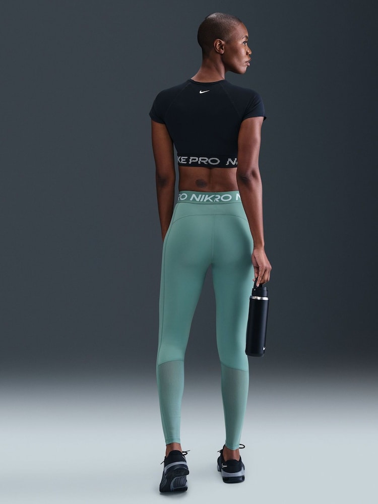 Nike Cannon Blue Pro Mid Rise Mesh Panelled Leggings - Image 2 of 5 Nike Cannon Blue Pro Mid Rise Mesh Panelled Leggings - Image 2 of 5