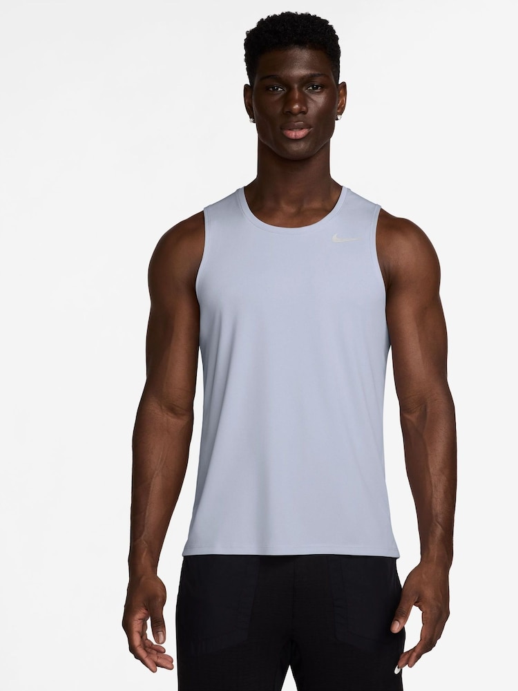 Nike Ghost Blue Dri-FIT Miler Running Vest Top - Image 1 of 3 Nike Ghost Blue Dri-FIT Miler Running Vest Top - Image 1 of 3