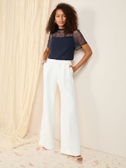 Friends Like These Navy Lace Yoke Flutter Sleeve Blouse - Image 2 of 4