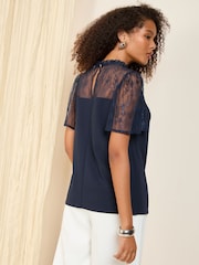 Friends Like These Navy Lace Yoke Flutter Sleeve Blouse - Image 4 of 4