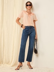 Friends Like These Pink Short Sleeve Ruffle Bow Front Blouse - Image 3 of 4