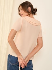 Friends Like These Pink Short Sleeve Ruffle Bow Front Blouse - Image 4 of 4