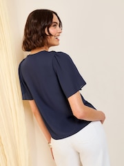 Friends Like These Navy Short Angel Sleeve 3D Floral Print Blouse - Image 4 of 4