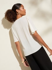 Friends Like These Ivory Short Angel Sleeve 3D Floral Print Blouse - Image 5 of 5