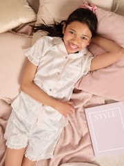 Lipsy White Bow Jacquard Satin Pyjamas (3-16yrs) - Image 3 of 4