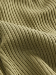 Khaki Green Short Sleeve Ribbed Button Through Top - Image 8 of 8