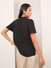 Friends Like These Black Short Sleeve Lace Notch Neck Blouse - Image 4 of 4