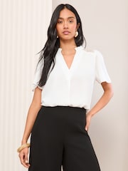 Friends Like These Ivory Short Sleeve Lace Notch Neck Blouse - Image 3 of 5
