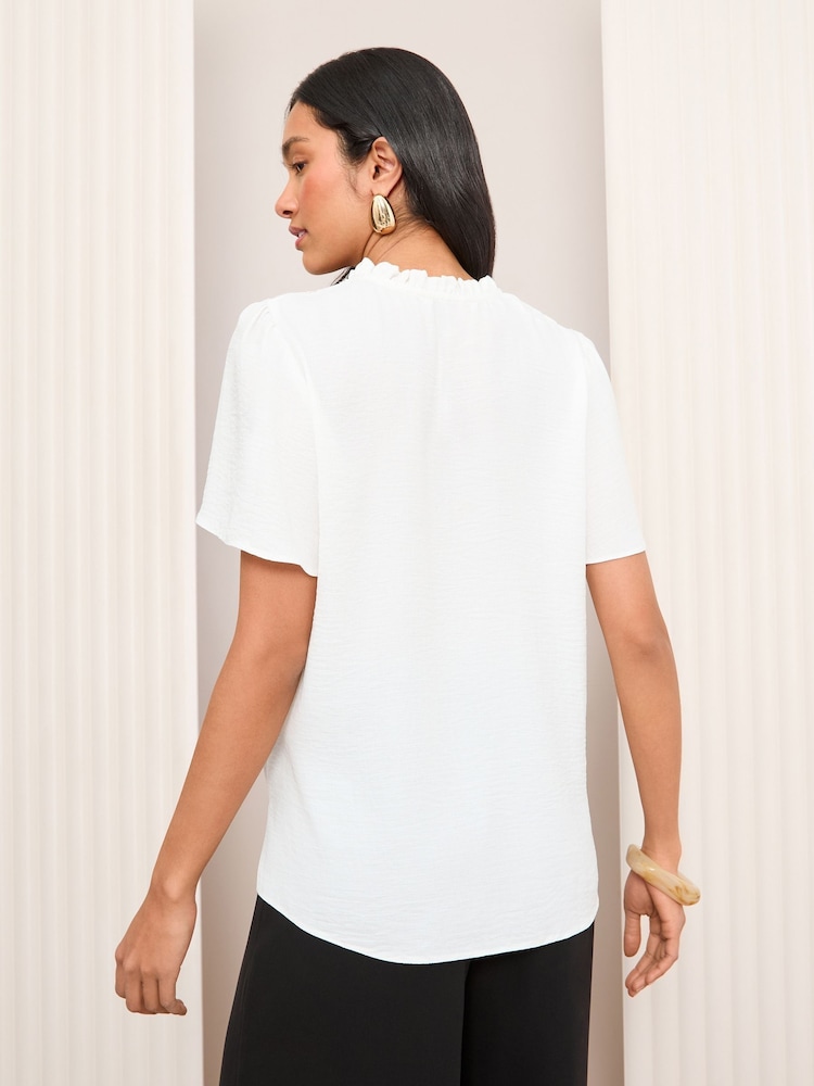 Friends Like These Ivory Short Sleeve Lace Notch Neck Blouse - Image 5 of 5