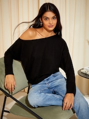 Friends Like These Black Soft Jersey Long Sleeve Slash Neck Tunic - Image 1 of 4