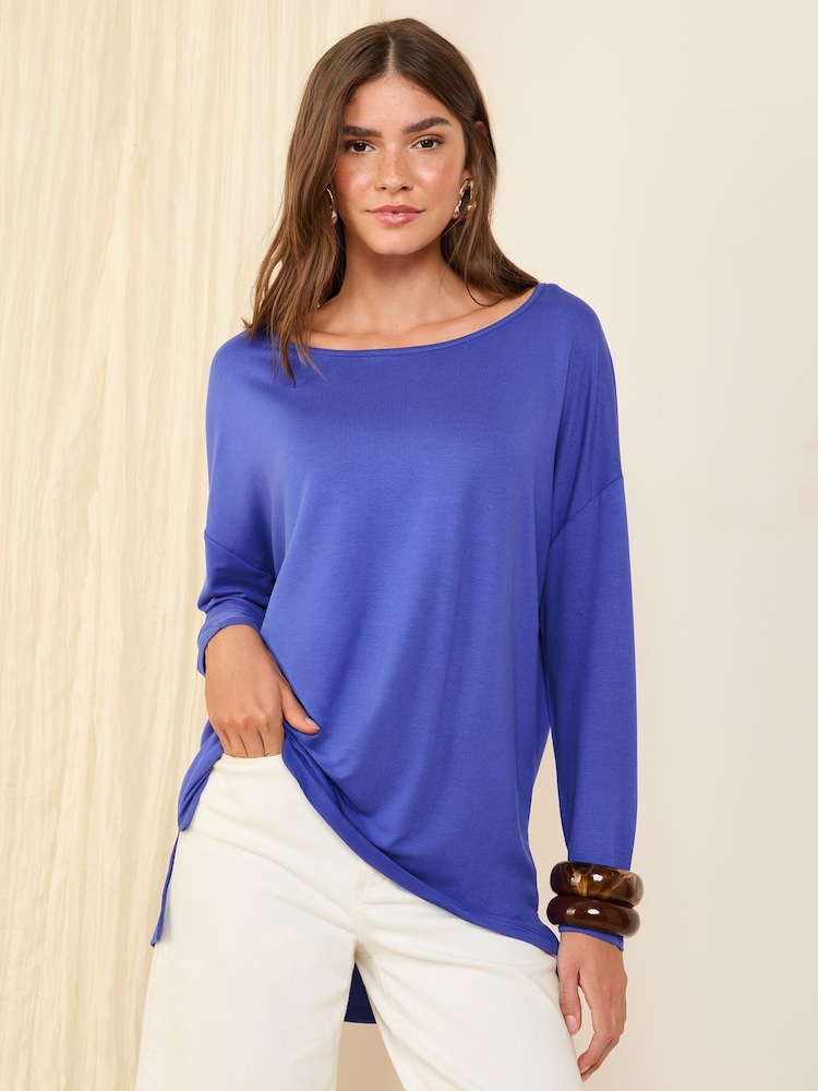Friends Like These Neutral Soft Jersey Long Sleeve Slash Neck Tunic - Image 5 of 5