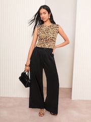 Friends Like These Brown Animal Slinky Drape Top - Image 3 of 5