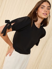 Friends Like These Black Short Sleeve Tie Blouse - Image 2 of 4