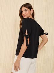 Friends Like These Black Short Sleeve Tie Blouse - Image 4 of 4