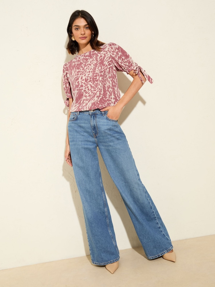Friends Like These Pink Animal Short Sleeve Tie Blouse - Image 1 of 5