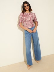 Friends Like These Pink Animal Short Sleeve Tie Blouse - Image 3 of 5