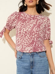 Friends Like These Pink Animal Short Sleeve Tie Blouse - Image 4 of 5