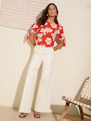 Friends Like These Red Floral Short Sleeve Tie Blouse - Image 2 of 4