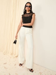 Friends Like These Black Lace Yoke Flutter Sleeve Blouse - Image 2 of 4
