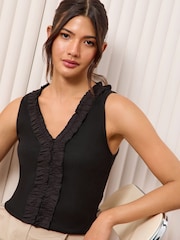 Friends Like These Black Ruffle Ribbed Jersey Vest - Image 1 of 4