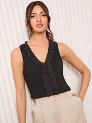 Friends Like These Black Ruffle Ribbed Jersey Vest - Image 3 of 4