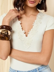 Friends Like These Cream Floral Lace Trim Bodysuit - Image 2 of 4