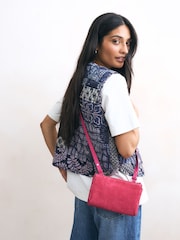 Pink Suede Double Zip Cross-Body Bag - Image 1 of 7