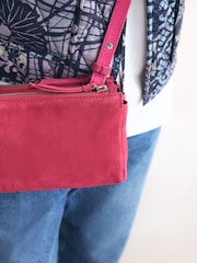 Pink Suede Double Zip Cross-Body Bag - Image 2 of 7