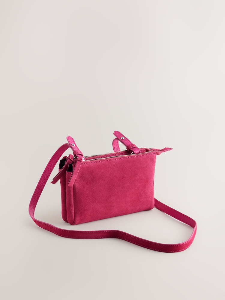 Pink Suede Double Zip Cross-Body Bag - Image 3 of 7