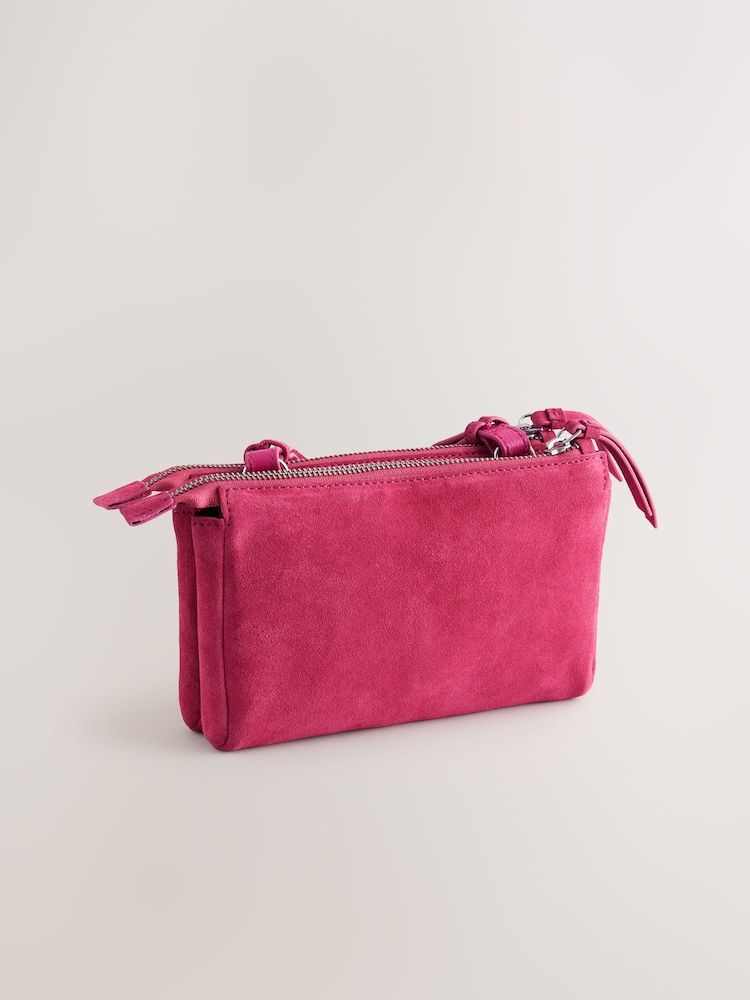 Pink Suede Double Zip Cross-Body Bag - Image 4 of 7