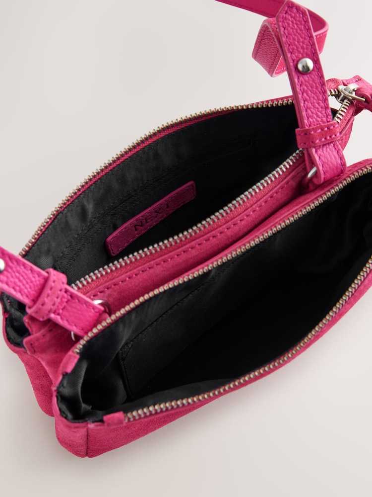 Pink Suede Double Zip Cross-Body Bag - Image 7 of 7