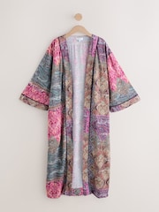 Multicoloured Paisley Print Long Sleeve Tie Belt Maxi Kimono - Image 5 of 7