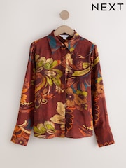 Wine Floral Print Long Sleeve Button Down Shirt - Image 1 of 3