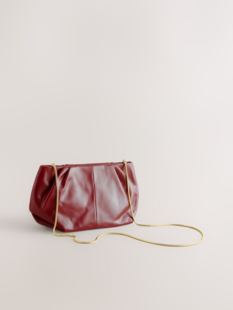 Red Leather Snap Clutch Bag - Image 1 of 5 Red Leather Snap Clutch Bag - Image 1 of 5
