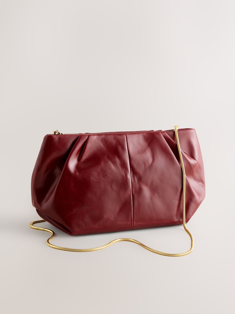 Red Leather Snap Clutch Bag - Image 2 of 5 Red Leather Snap Clutch Bag - Image 2 of 5