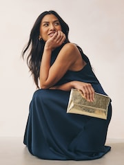 Gold Clutch Bag With Detachable Chain - Image 1 of 8