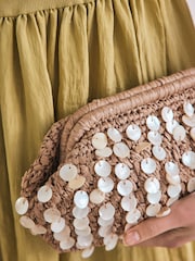 Natural Raffia Shell Clutch Bag - Image 3 of 9