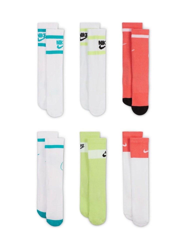 Nike White Blue Kids Cushioned Crew Socks 6 Pack - Image 2 of 4 Nike White Blue Kids Cushioned Crew Socks 6 Pack - Image 2 of 4