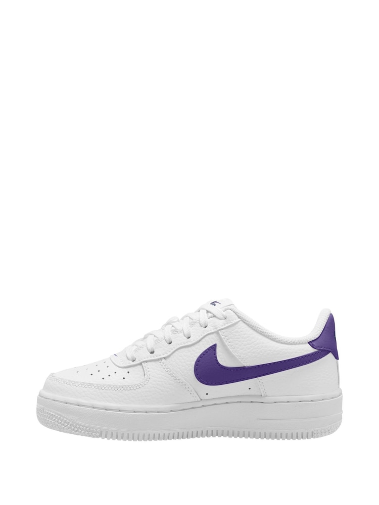 Nike White Court Purple Youth Air Force 1 Trainers - Image 2 of 4 Nike White Court Purple Youth Air Force 1 Trainers - Image 2 of 4