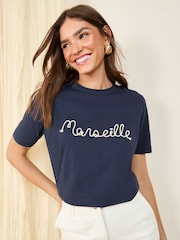 Friends Like These Navy Short Sleeve Rope Embroidered T-Shirt - Image 1 of 5