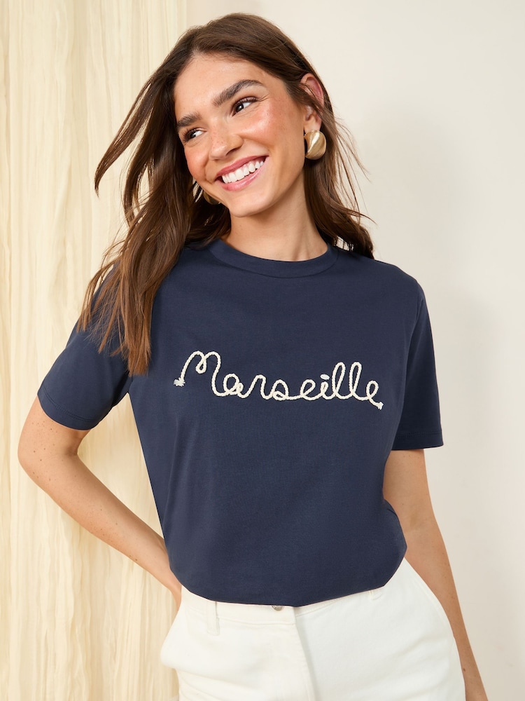 Friends Like These Navy Short Sleeve Rope Embroidered T-Shirt - Image 1 of 5