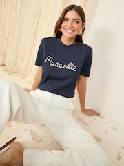 Friends Like These Navy Short Sleeve Rope Embroidered T-Shirt - Image 3 of 5