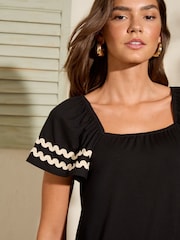 Friends Like These Black Short Sleeve Square Neck Top With Ric Rac Trim - Image 3 of 4
