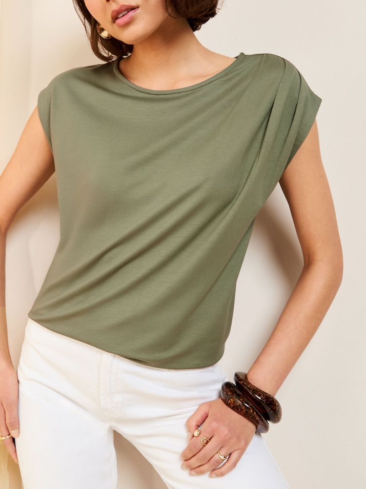 Friends Like These Khaki Short Sleeve Drape Tunic - Image 1 of 4